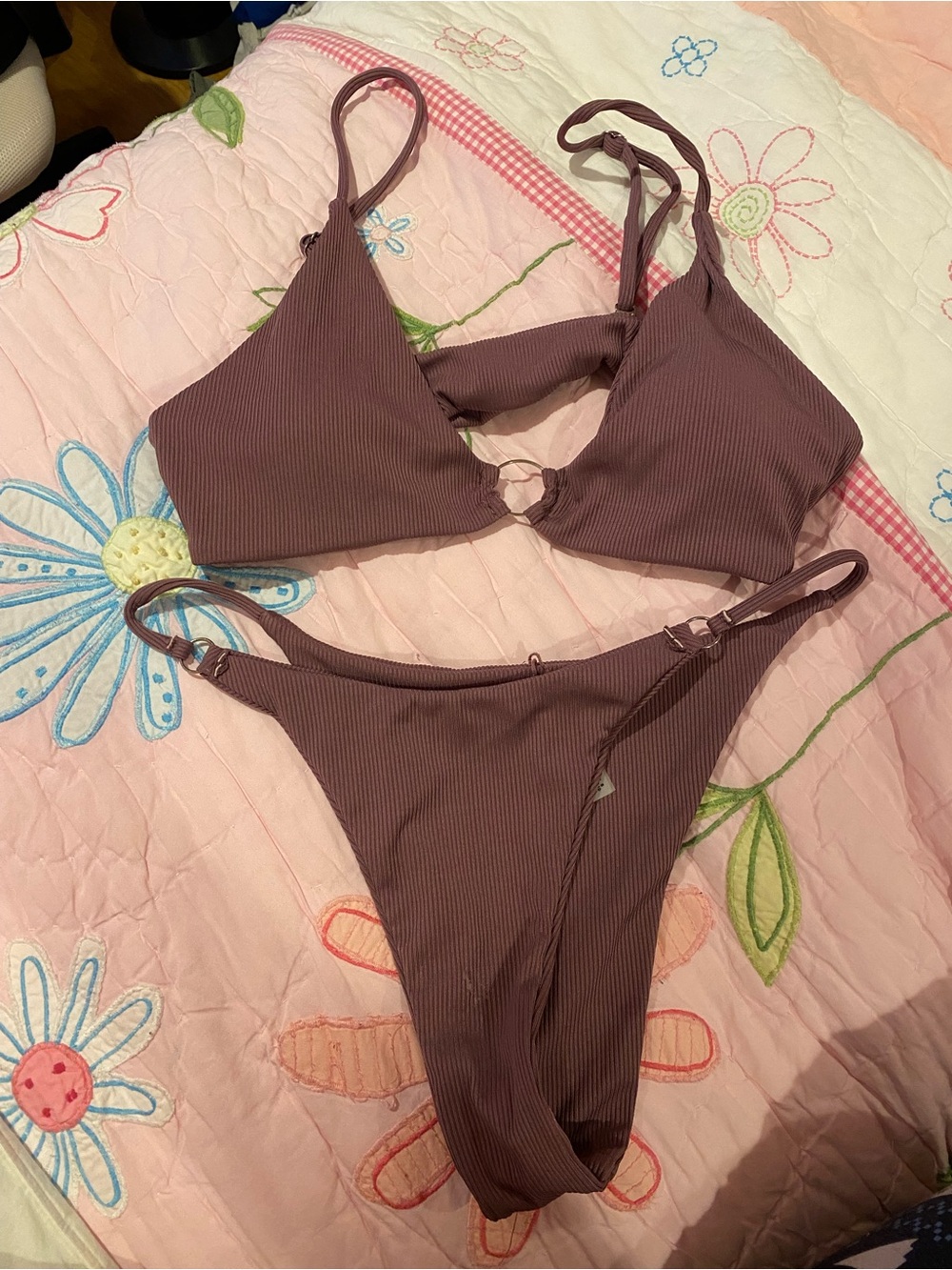 Zaful Ribbed Mauve Two-Piece Bikini Set